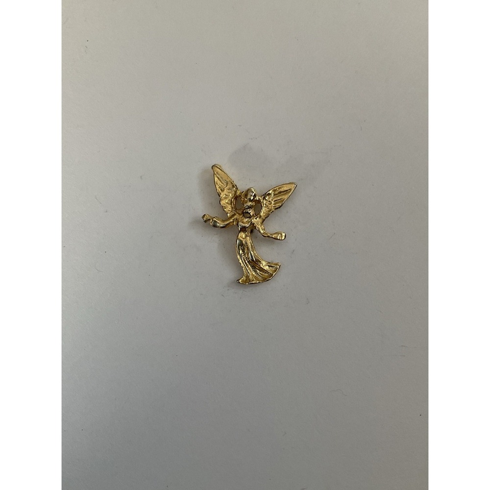 Religious Angel Pin Gold Tone Christian Lapel Brooch Pinback USA Made